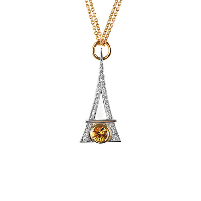 Pendentif “Eiffel” en or jaune, saphir jaune et pavés diamants – ERIC HUMBERT