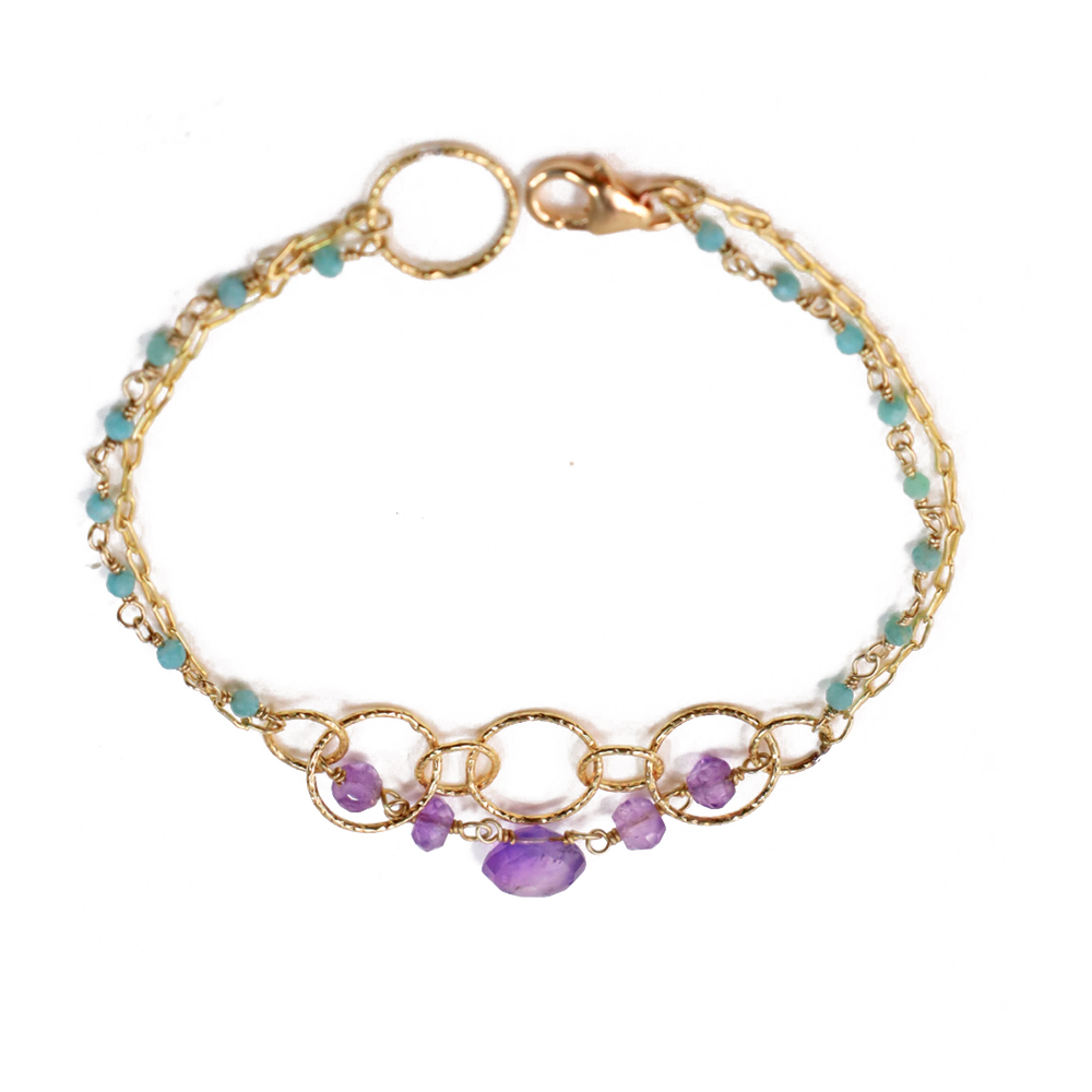 Bracelet “Impressions” en vermeil, calcédoines bleues et améthystes - MATHILDE SIMON
