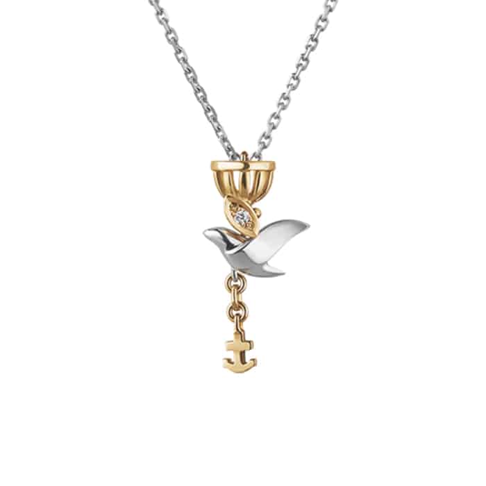 Pendentif “La Gavina et son ancre” en or rouge et or blanc sur chaîne en or blanc - MARINA CABANEL