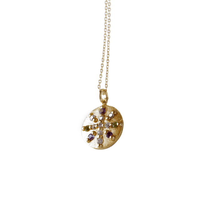 Médaille “Iris” en plaqué or et pierres naturelles (topazes naturelles blanches, lilas et vert d'eau) - BÔNEUR