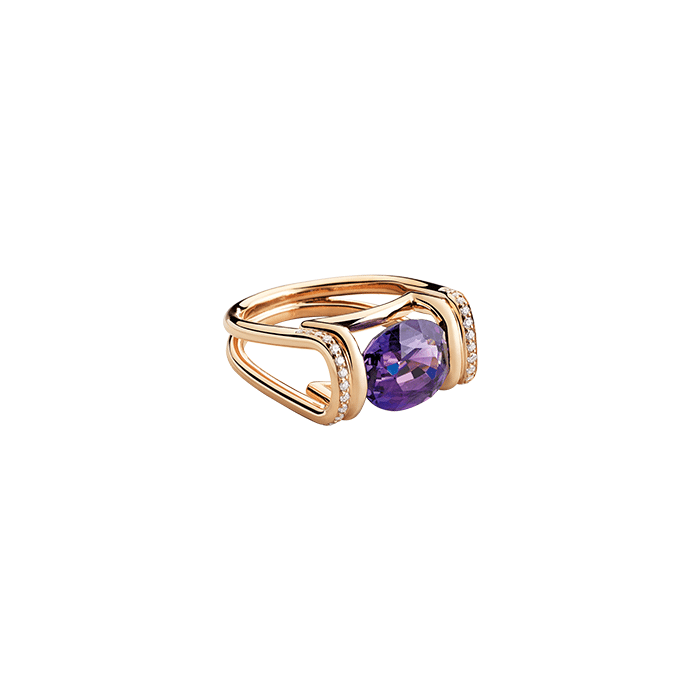 Bague “Anna” en or rouge, saphir bleu / violet et diamants - ANTOINE CHAPOUTOT