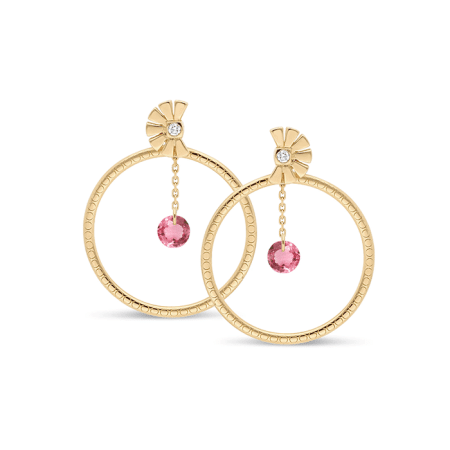 Boucles d'Oreilles “Nesf Daera” en or,  tourmaline rose et diamant - MANAL PARIS
