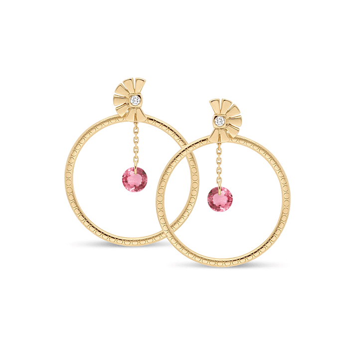 Boucles d'Oreilles “Nesf Daera” en or,  tourmaline rose et diamant - MANAL PARIS