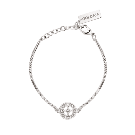 Bracelet “Ma Petite Étoile”, logo en bronze et chaîne en laiton recouverts de palladium argent et cristaux Swarovski - GOLDAIA